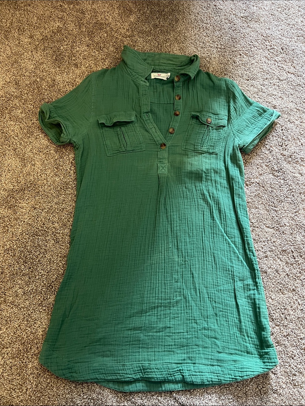 Vineyard Vines Margo Double Gauze Short Sleeve Shirt Kelly Dress Green Size 10